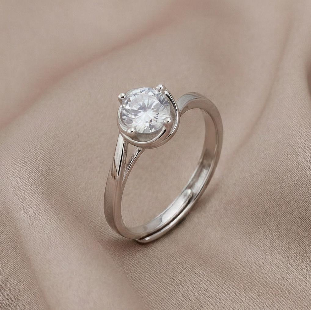 925 Sterling Silver Solitaire Swirl Setting Ring for Women, Adjustable Classic Jewellery