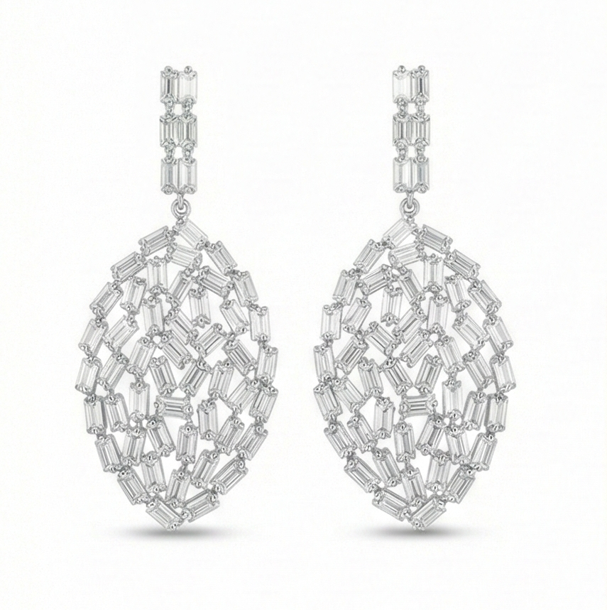 925 Sterling Silver Baguette Mosaic Statement Earrings Party Wear Jewellery for Women