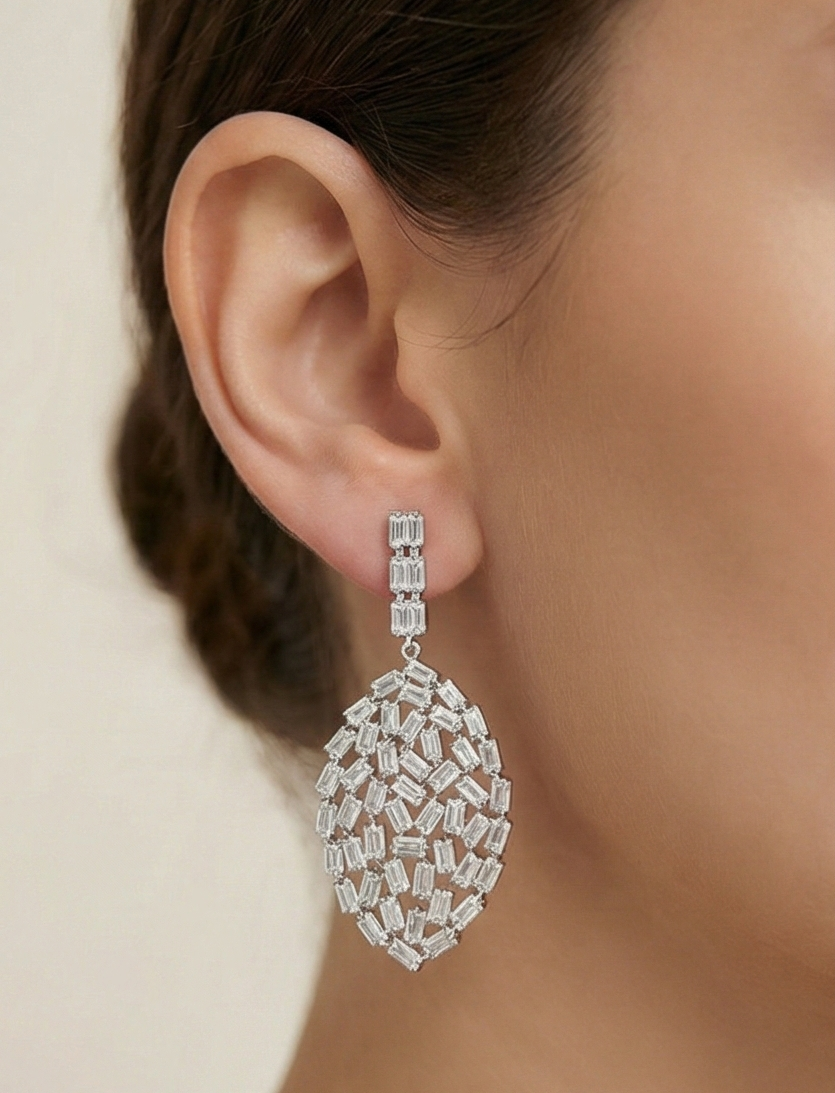 925 Sterling Silver Baguette Mosaic Statement Earrings Party Wear Jewellery for Women