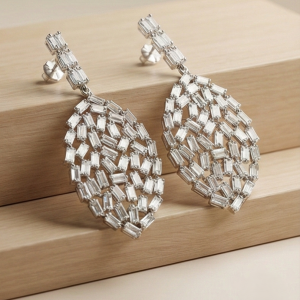 925 Sterling Silver Baguette Mosaic Statement Earrings Party Wear Jewellery for Women
