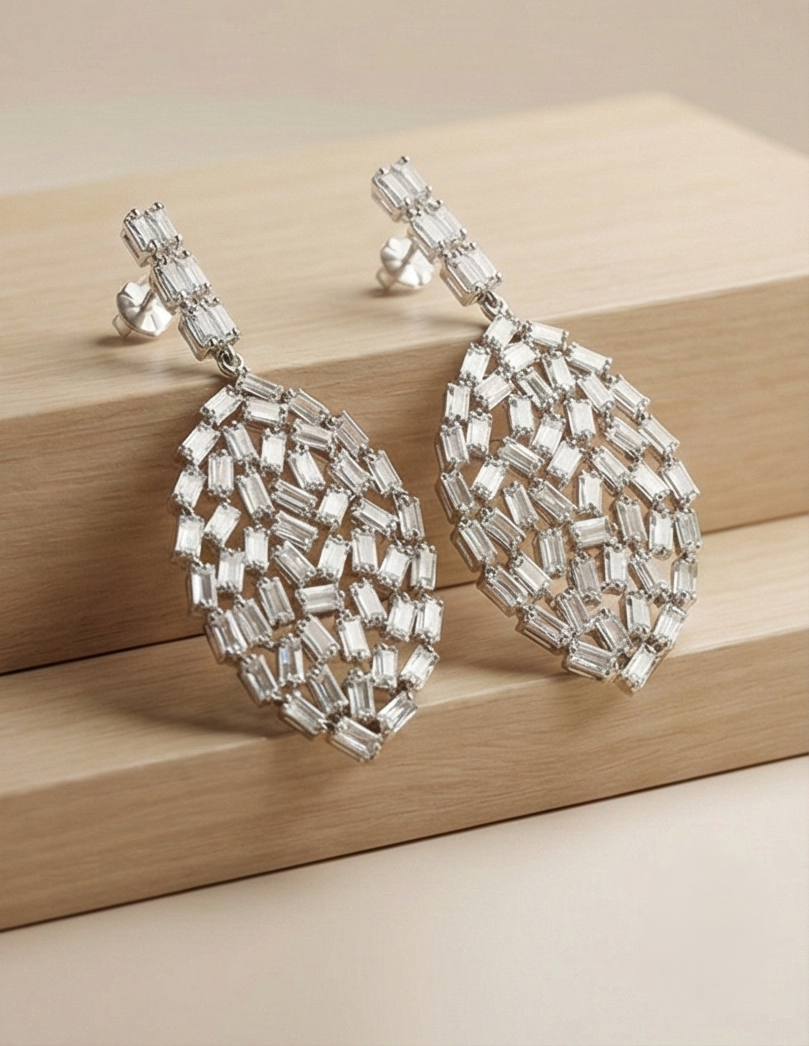 925 Sterling Silver Baguette Mosaic Statement Earrings Party Wear Jewellery for Women