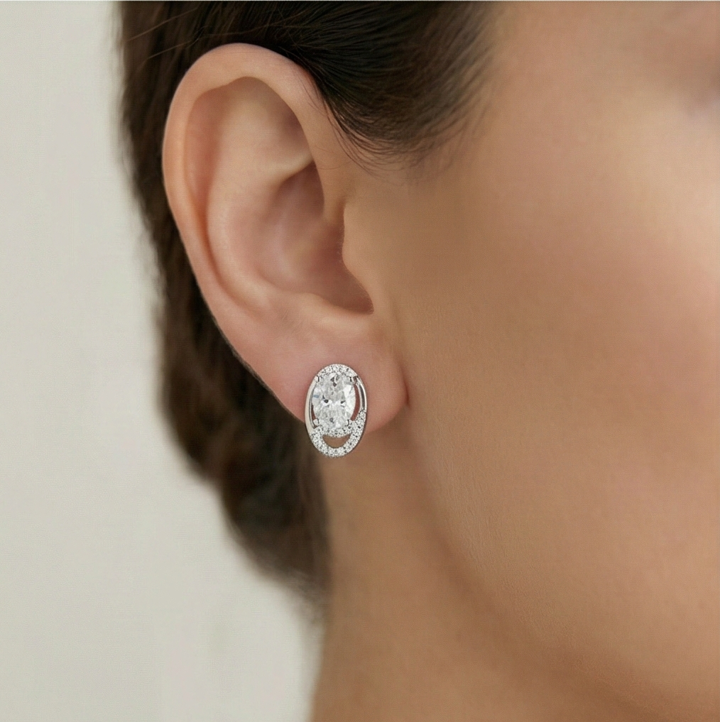 925 Sterling Silver Oval Solitaire Swirl Stud Earrings Romantic Jewellery for Women