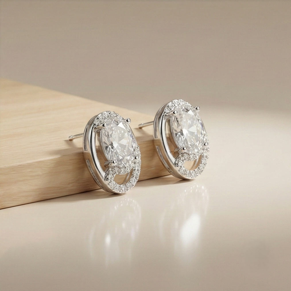 925 Sterling Silver Oval Solitaire Swirl Stud Earrings Romantic Jewellery for Women
