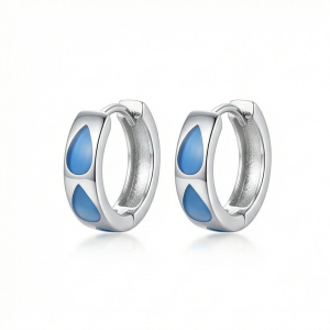 925 Sterling Silver Blue Teardrop MOP Inlay Huggie Hoop Earrings Modern Jewellery for Women