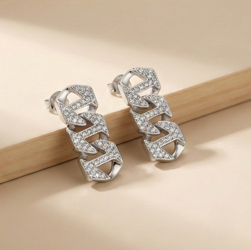 925 Sterling Silver Geometric Chain Link Drop Earrings Contemporary Jewellery for Women