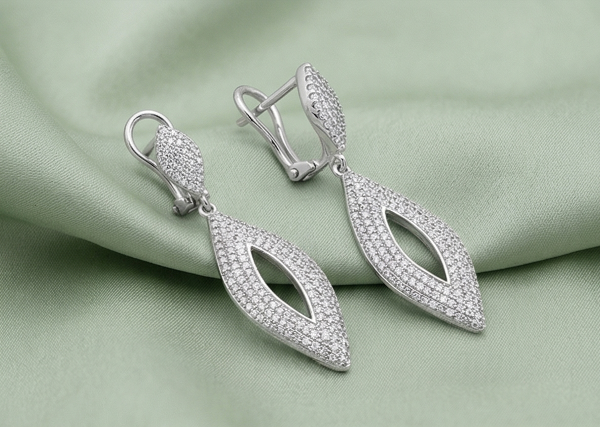 925 Sterling Silver Openwork Marquise Drop Earrings Bridal Jewellery for Women