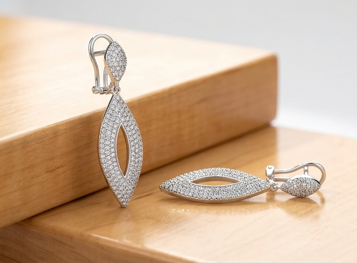 925 Sterling Silver Openwork Marquise Drop Earrings Bridal Jewellery for Women