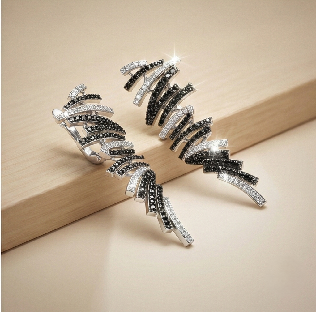 925 Sterling Silver Abstract Monochrome Ribbon Earrings Designer Jewellery for Women