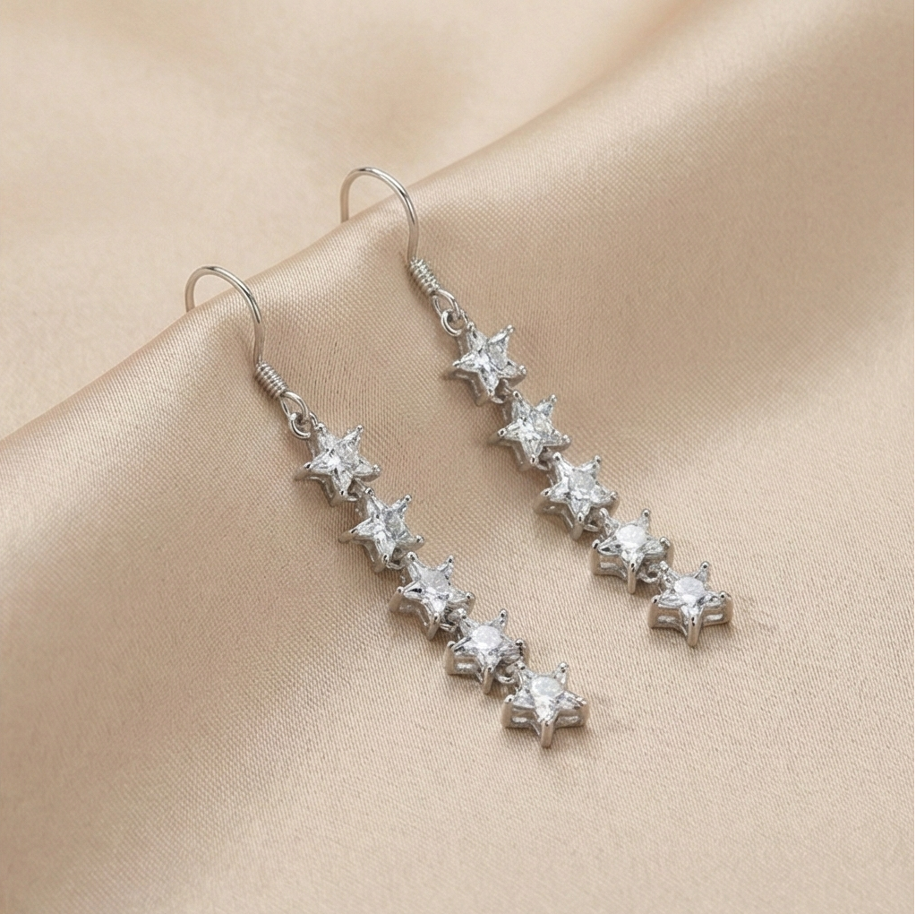 925 Sterling Silver Celestial Star Dangler Earrings Shining Jewellery for Women