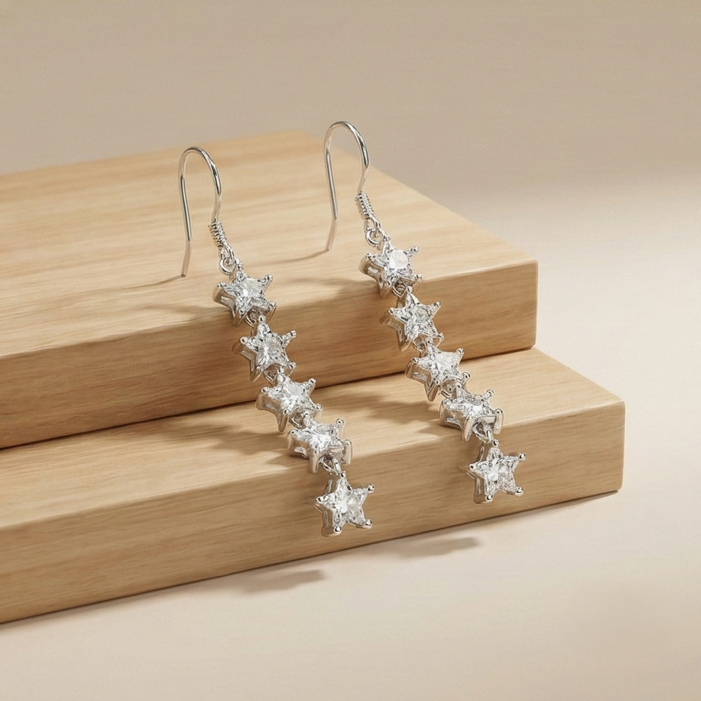 925 Sterling Silver Celestial Star Dangler Earrings Shining Jewellery for Women