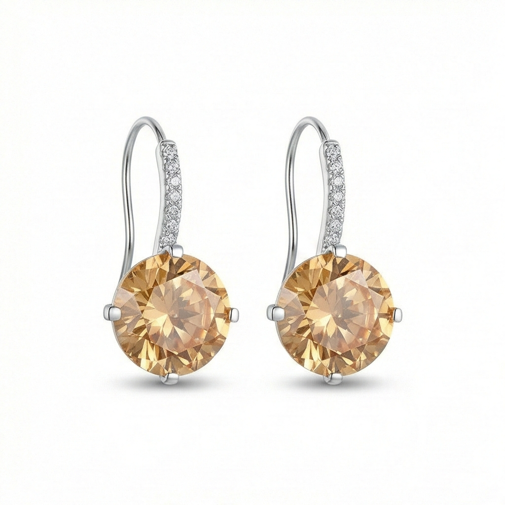 925 Sterling Silver Champagne Solitaire Drop Earrings Elegant Jewellery for Women