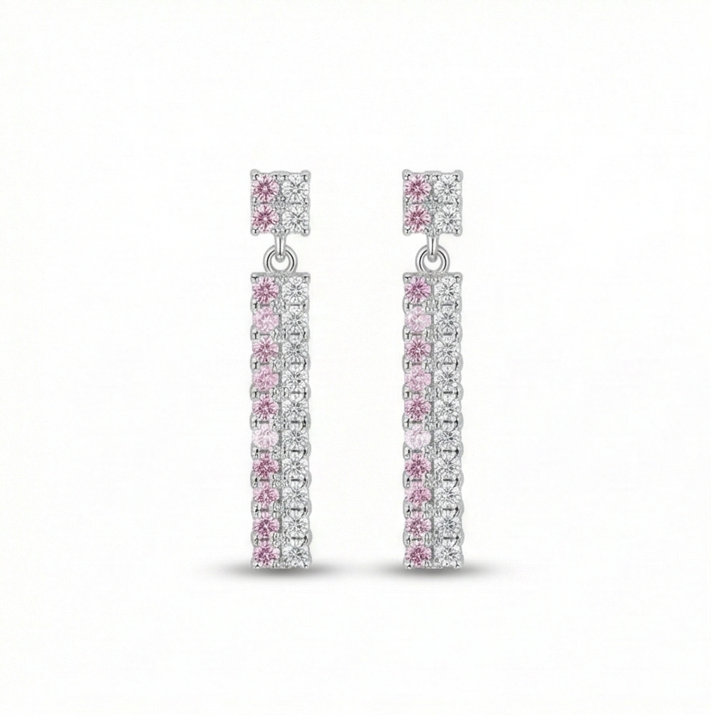 925 Sterling Silver Two-Tone Linear Drop Earrings in Silver Finish Women's Jewellery