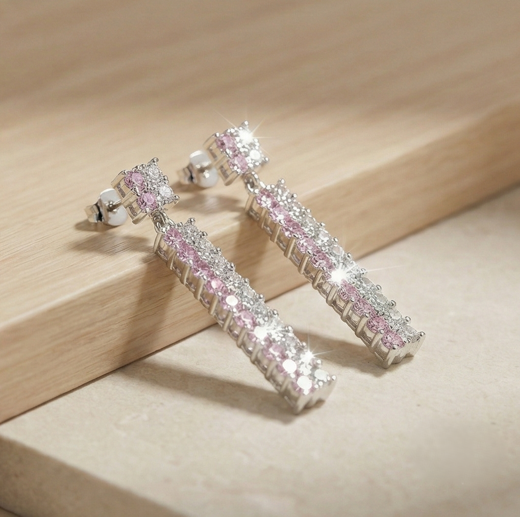 925 Sterling Silver Two-Tone Linear Drop Earrings in Silver Finish Women's Jewellery