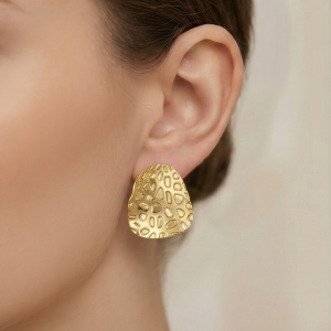 925 Sterling Silver Hammered Shield Stud Earrings in Gold Finish Women's Jewellery