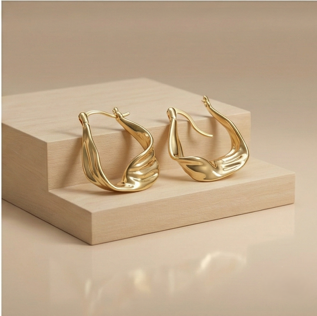 925 Sterling Silver Twisted Sculptural Hoop Earrings in Gold Finish Women's Jewellery