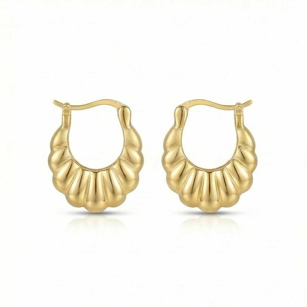 925 Sterling Silver Croissant Ribbed Hoop Earrings in Gold Finish Women's Jewellery