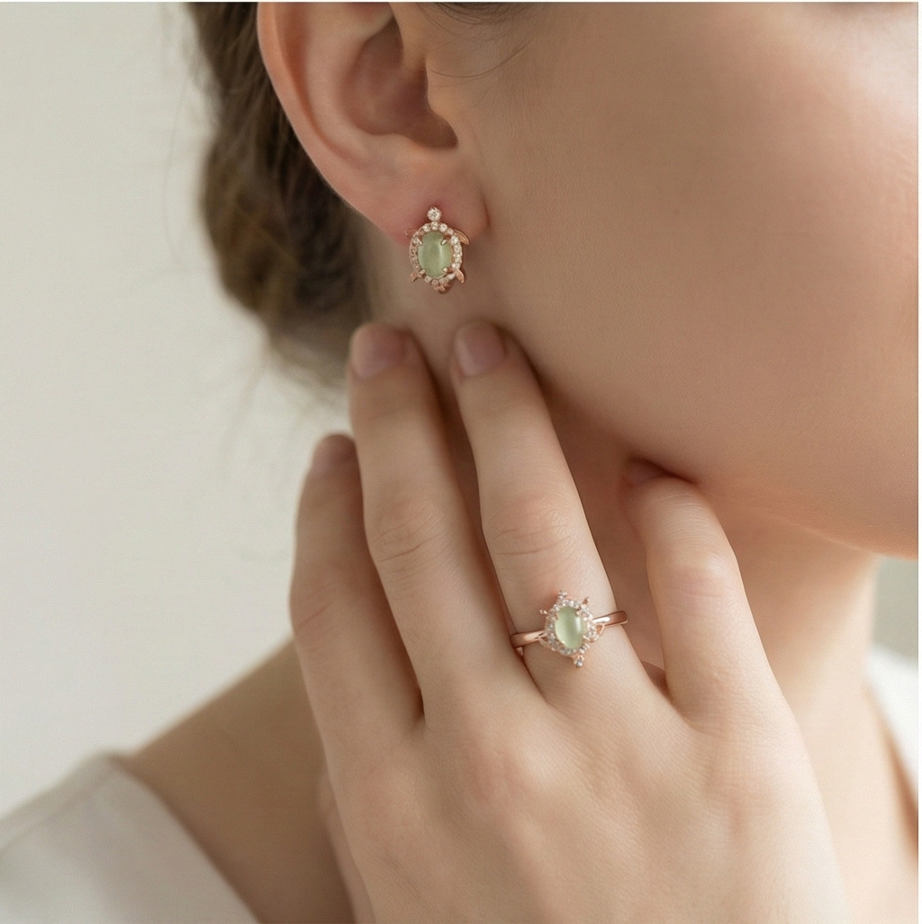 925 Sterling Silver Vintage Style Ring and Earring Set in Rose Gold Finish Women's Jewellery