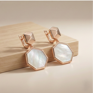 925 Sterling Silver Geometric Hexagon Drop Earrings in Rose Gold Finish Women's Jewellery