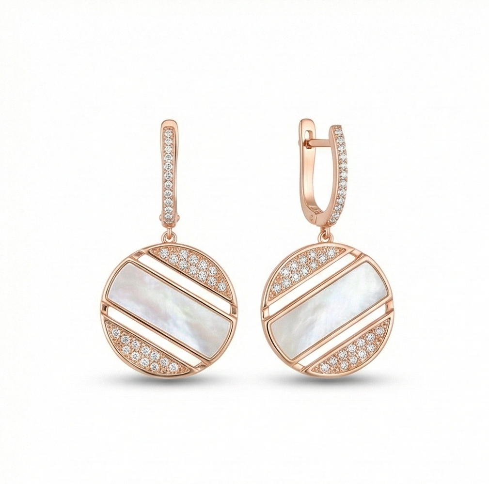 925 Sterling Silver Rose Gold Plated Mother of Pearl Geometric Drop Earrings Jewellery