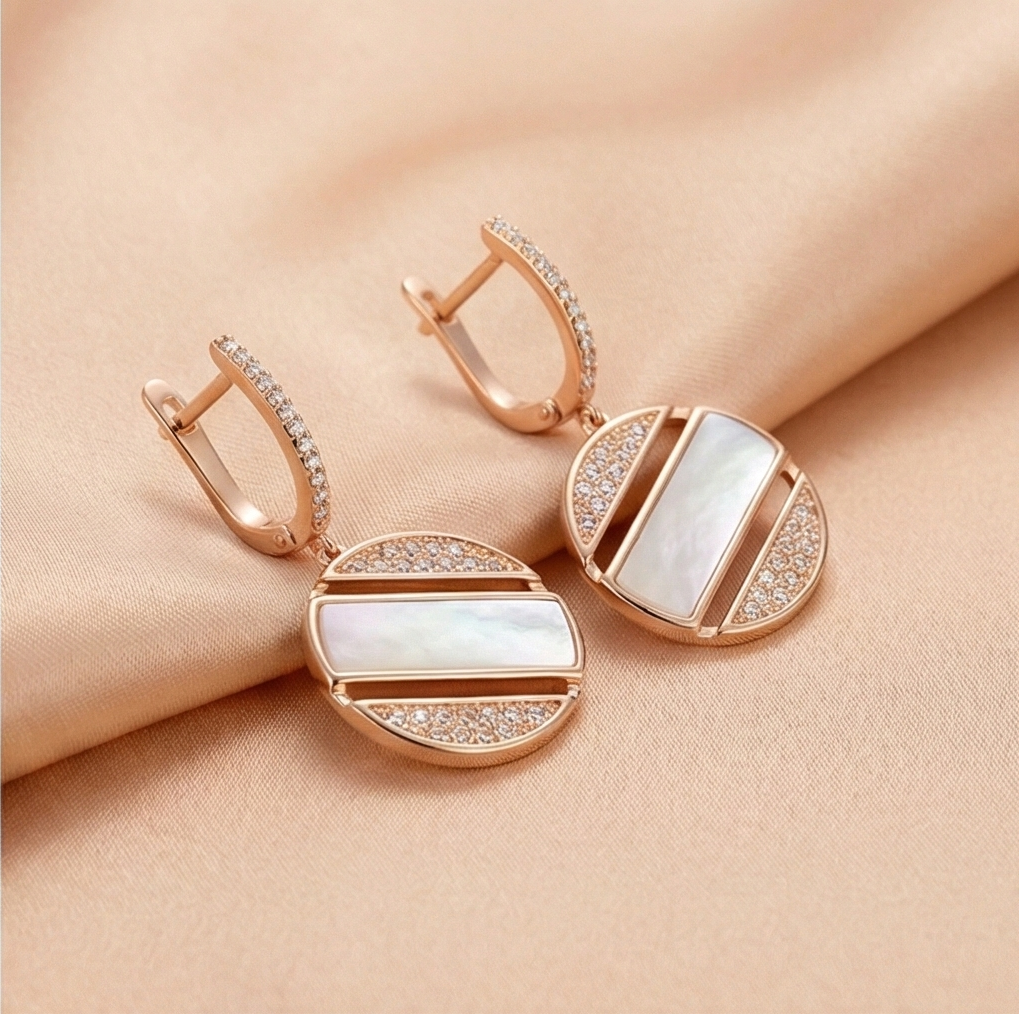 925 Sterling Silver Rose Gold Plated Mother of Pearl Geometric Drop Earrings Jewellery