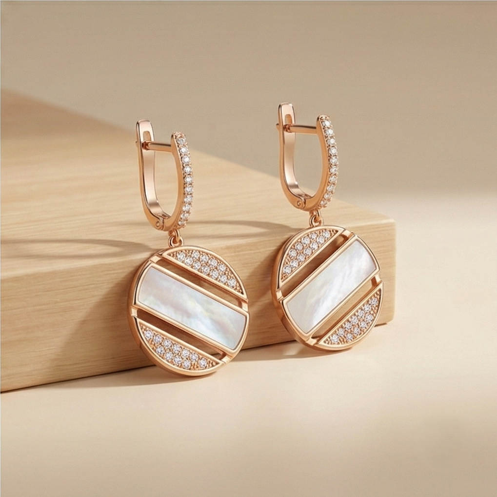 925 Sterling Silver Rose Gold Plated Mother of Pearl Geometric Drop Earrings Jewellery