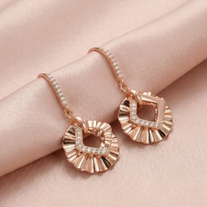 925 Sterling Silver Rose Gold Plated Ruffled Geometric Drop Earrings Jewellery for Women