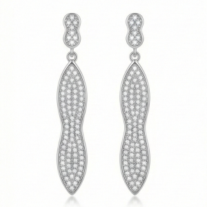 925 Sterling Silver Pave Set Abstract Linear Drop Earrings Jewellery for Women