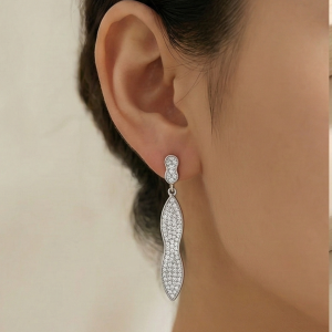 925 Sterling Silver Pave Set Abstract Linear Drop Earrings Jewellery for Women
