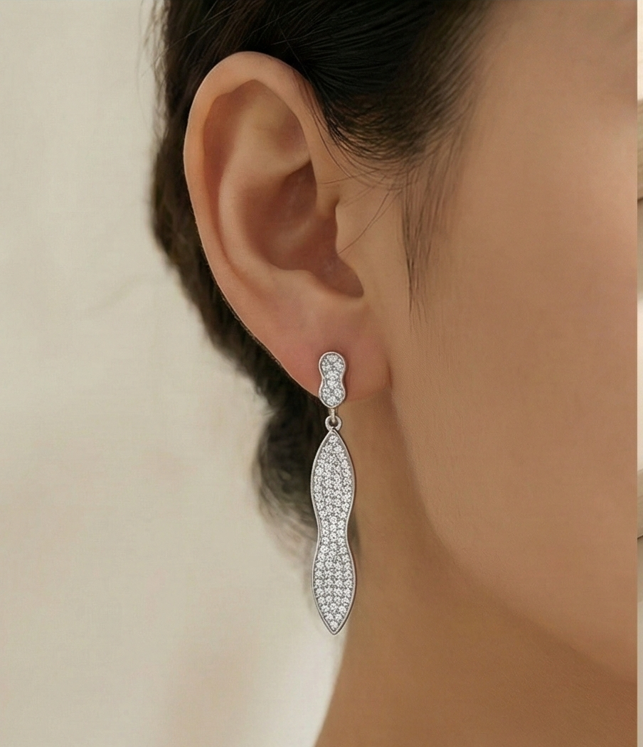 925 Sterling Silver Pave Set Abstract Linear Drop Earrings Jewellery for Women