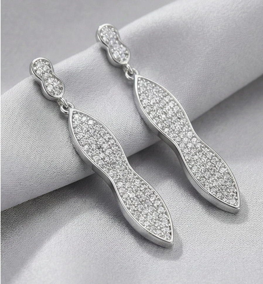 925 Sterling Silver Pave Set Abstract Linear Drop Earrings Jewellery for Women