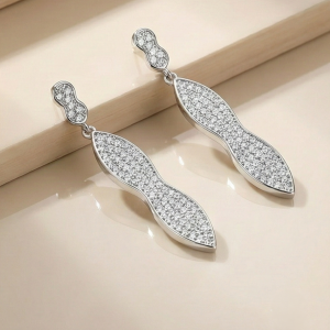 925 Sterling Silver Pave Set Abstract Linear Drop Earrings Jewellery for Women