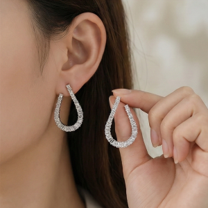 925 Sterling Silver Baguette Cut Open Hoop Earrings Jewellery for Women