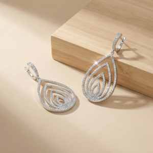 925 Sterling Silver Layered Teardrop Dangle Earrings High Polish Rhodium Women's Jewellery