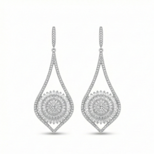 925 Sterling Silver Sunburst Teardrop Dangle Earrings High Polish Rhodium Women's Jewellery