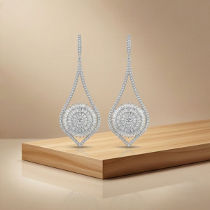 925 Sterling Silver Sunburst Teardrop Dangle Earrings High Polish Rhodium Women's Jewellery