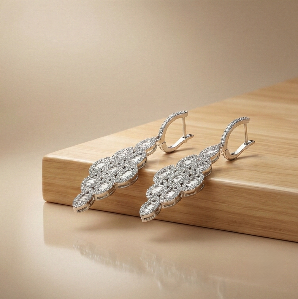 925 Sterling Silver Art Deco Chandelier Earrings High Polish Rhodium Women's Jewellery