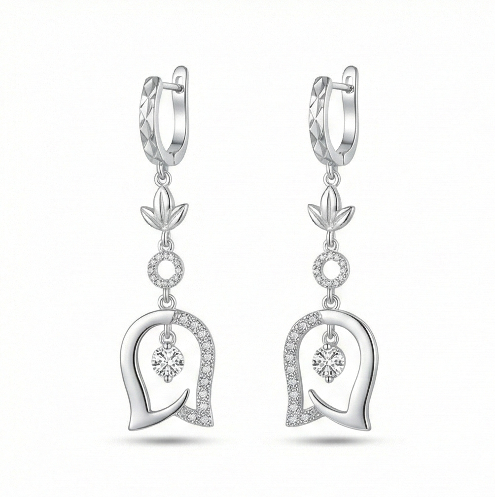925 Sterling Silver Floral Tulip Drop Earrings High Polish Rhodium Women's Jewellery