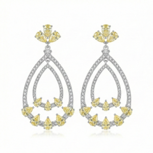 925 Sterling Silver Yellow Teardrop Chandelier Earrings High Polish Rhodium Women's Jewellery
