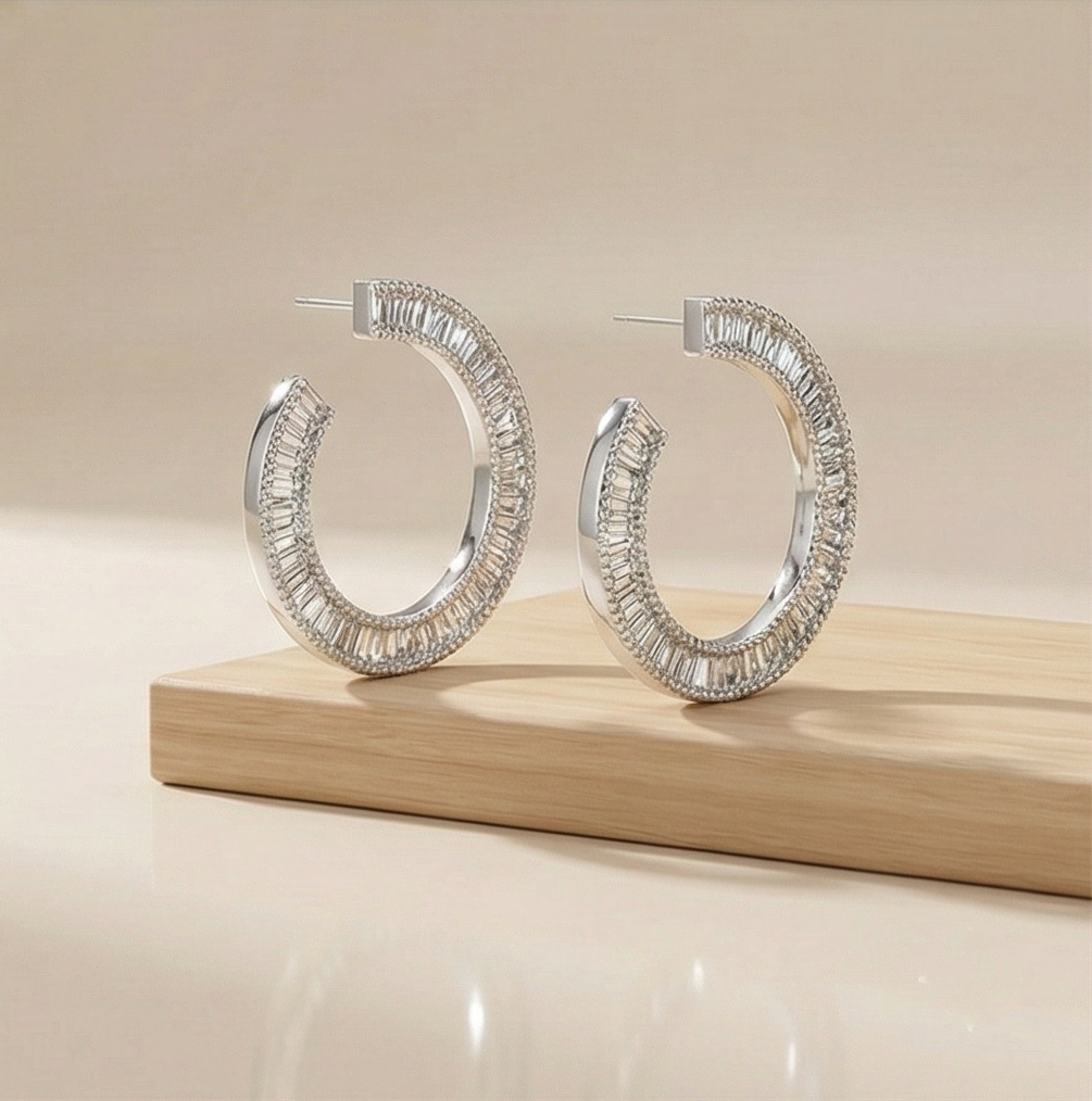 925 Sterling Silver Statement Open Hoop Earrings High Polish Rhodium Finish Party Jewellery