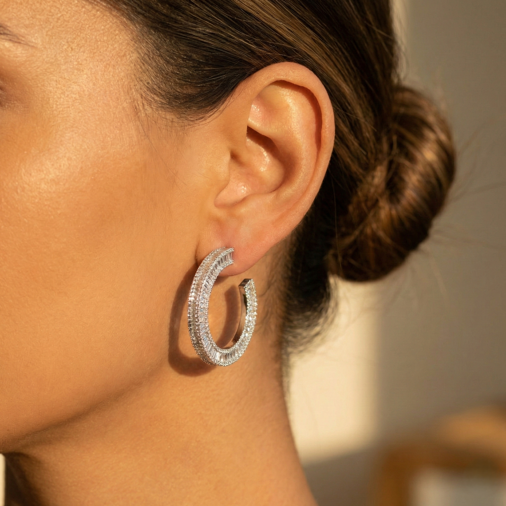 925 Sterling Silver Statement Open Hoop Earrings High Polish Rhodium Finish Party Jewellery