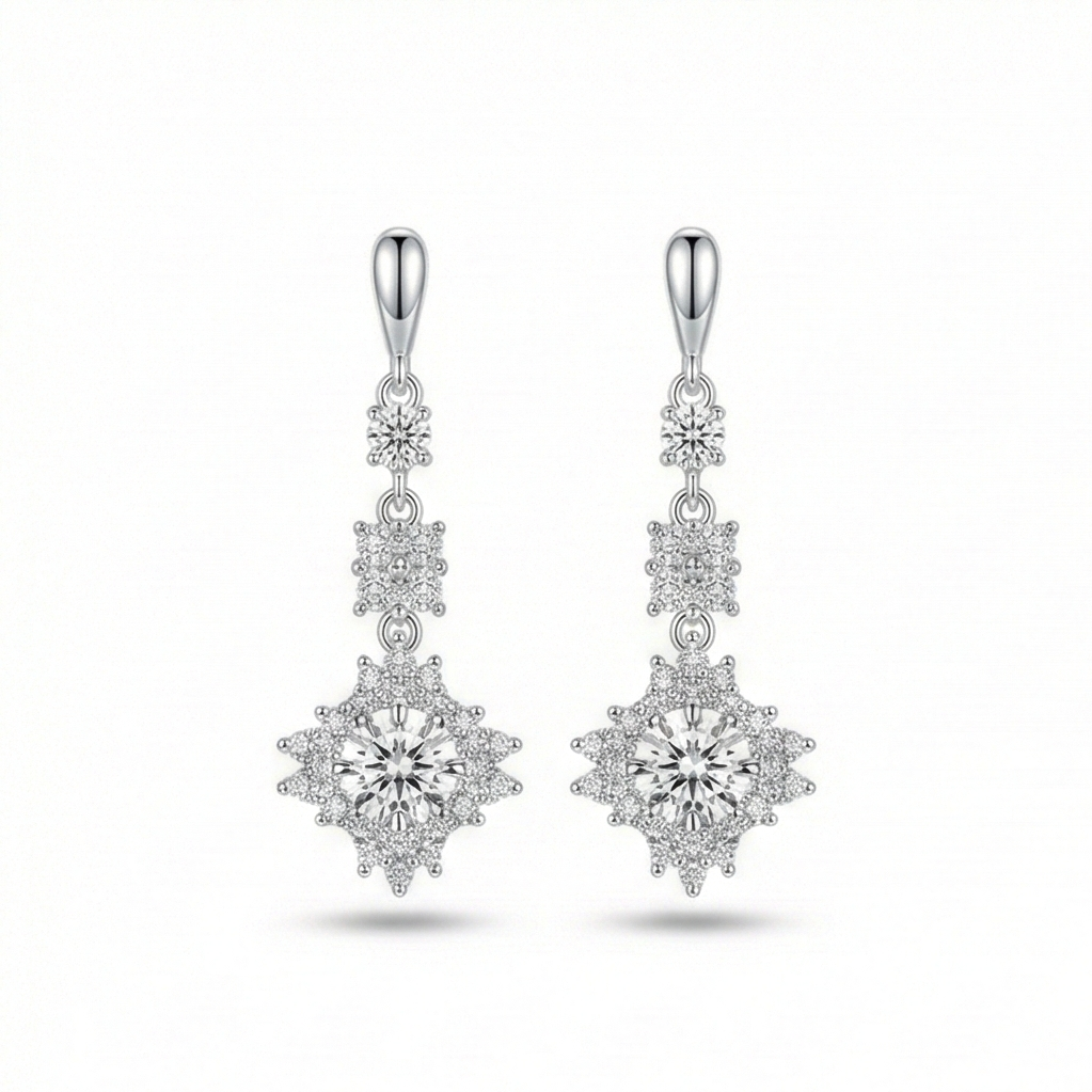 925 Sterling Silver Vintage Starburst Dangle Earrings High Polish Rhodium Finish Bridal Party Jewellery for Women