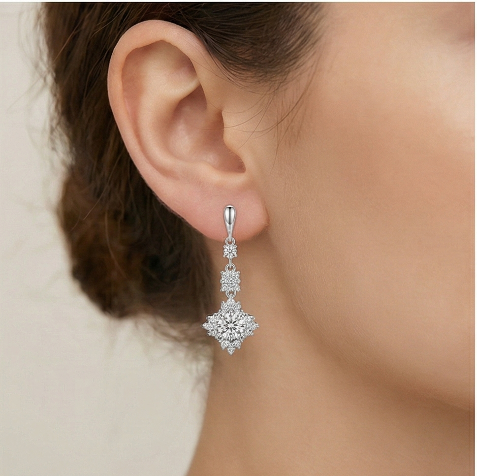 925 Sterling Silver Vintage Starburst Dangle Earrings High Polish Rhodium Finish Bridal Party Jewellery for Women