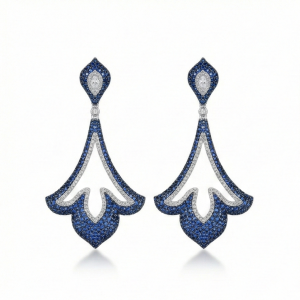 925 Sterling Silver Blue Filigree Chandelier Earrings High Polish Rhodium Finish Statement Jewellery for Women