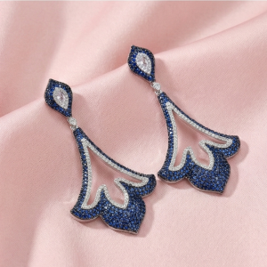 925 Sterling Silver Blue Filigree Chandelier Earrings High Polish Rhodium Finish Statement Jewellery for Women