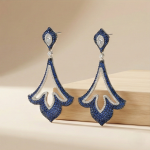 925 Sterling Silver Blue Filigree Chandelier Earrings High Polish Rhodium Finish Statement Jewellery for Women
