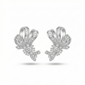 925 Sterling Silver Elegant Bow Motif Stud Earrings High Polish Rhodium Finish Classic Jewellery for Women
