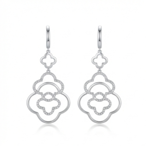 925 Sterling Silver Interlocking Quatrefoil Drop Earrings High Polish Rhodium Finish Minimalist Jewellery for Women