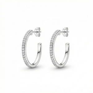 925 Sterling Silver Slim Pave Hoop Earrings High Polish Rhodium Finish Minimalist Jewellery for Women