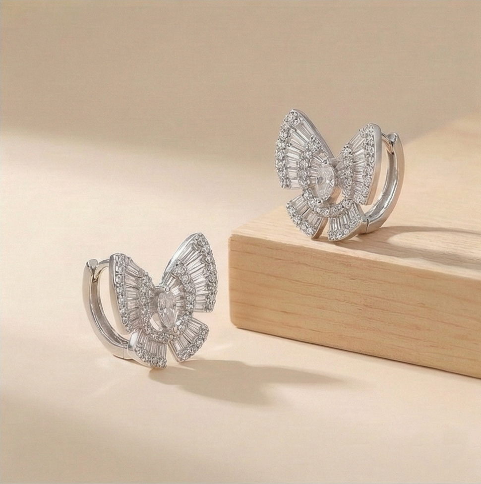 925 Sterling Silver Butterfly Hoop Earrings for Women High Polish Rhodium Finish Jewellery