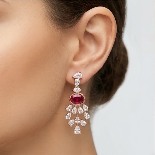 Crimson Chandelier Drop Earrings in 925 Sterling Silver with Rose Gold Finish - Exquisite Women's Jewellery
